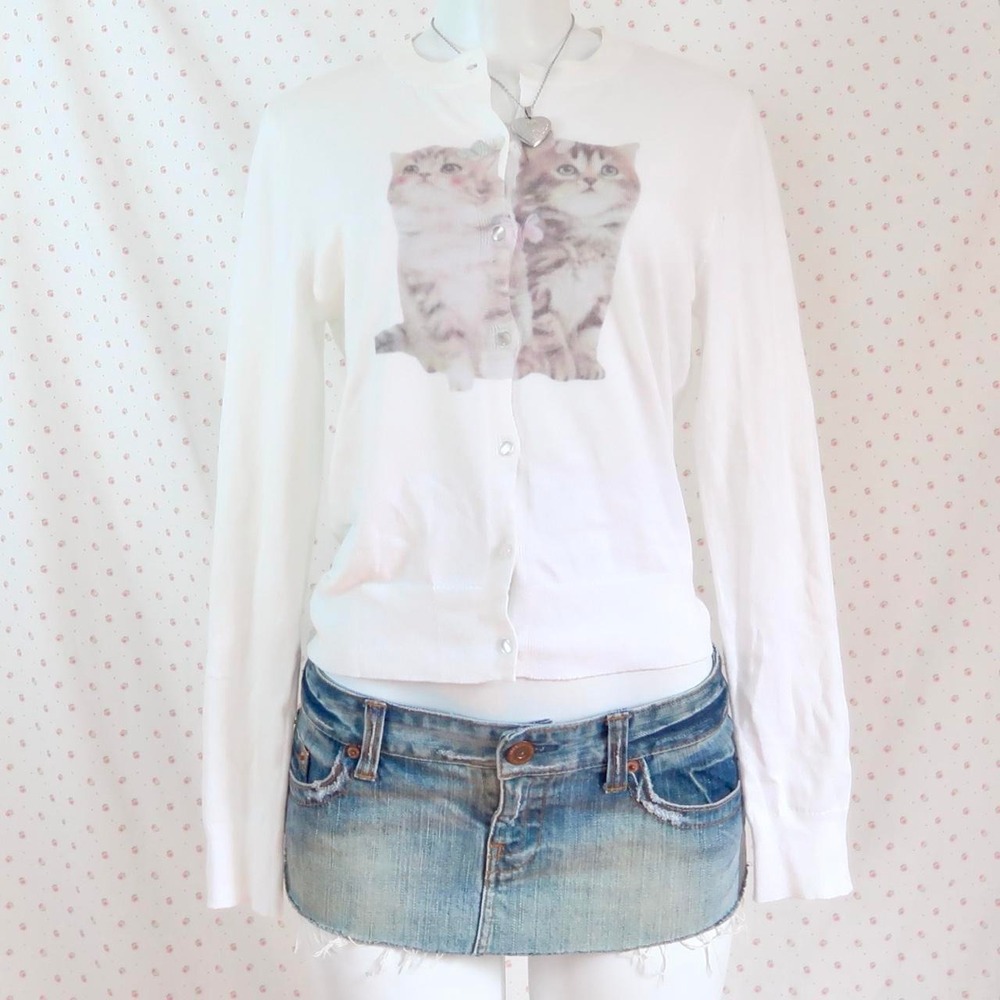 kitten graphic cardigan y2k 2000s coquette twee kawaii cat fitted long sleeve